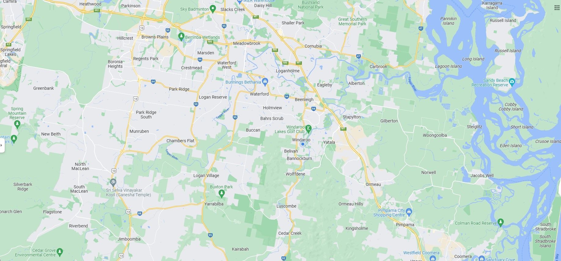 A close up of a map of a city and surrounding areas.