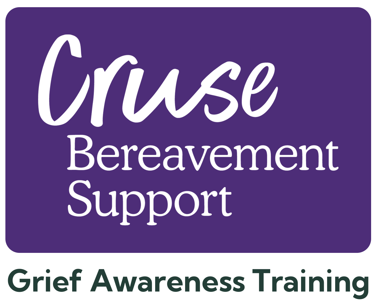Cruse Bereavement Support logo with “Grief Awareness Training” on purple and white background