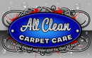 The logo for all clean carpet care is blue and white