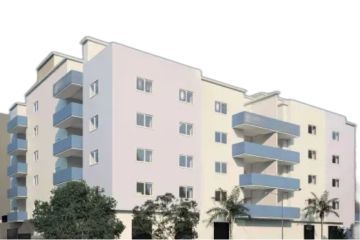 The Hobart Apartments modern building facade with landscaped walkway
