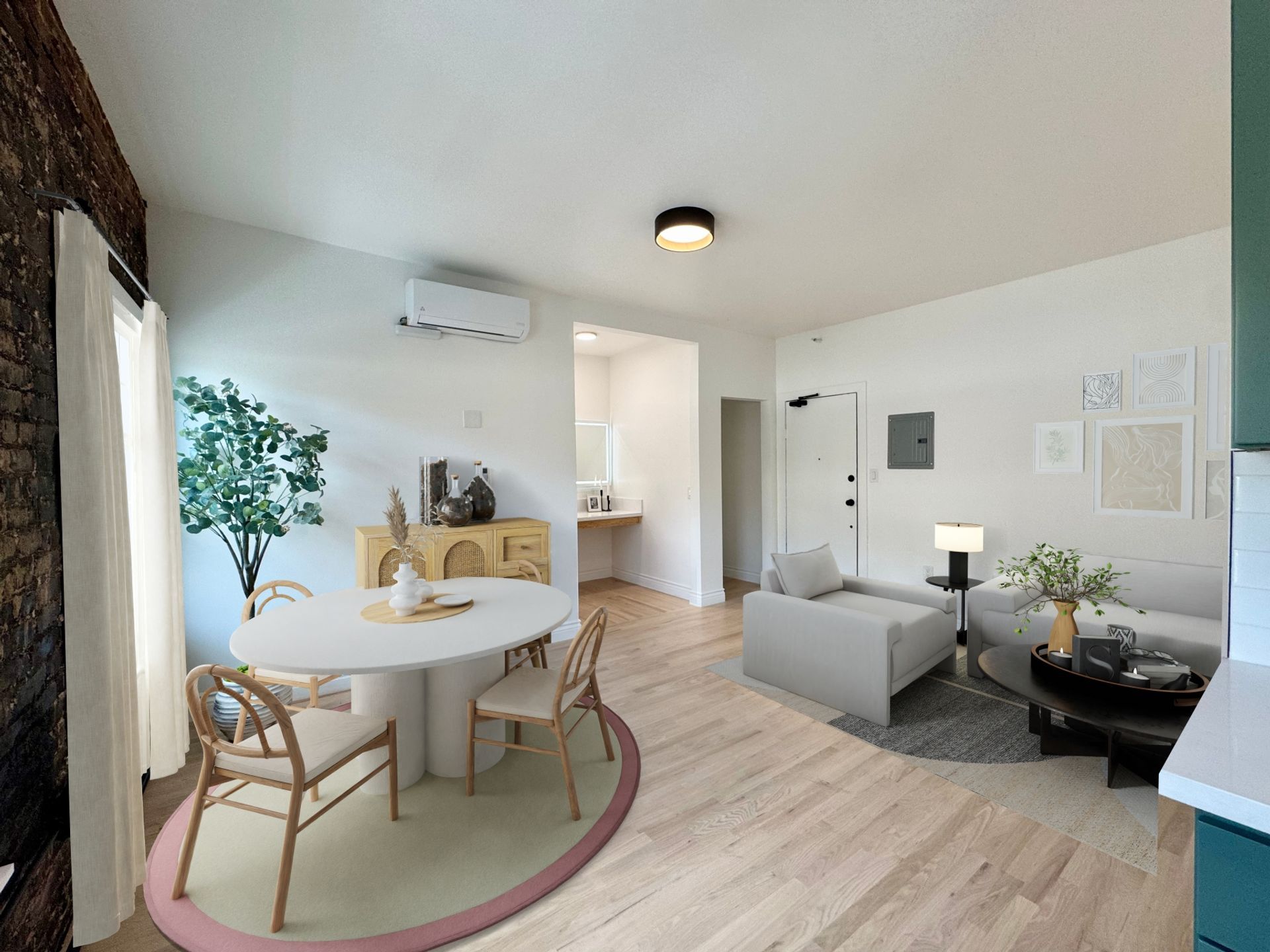 Bright room with wood-style flooring, mirrored closet, and clean design. At The Ansley, managed by SKY Properties, Inc.