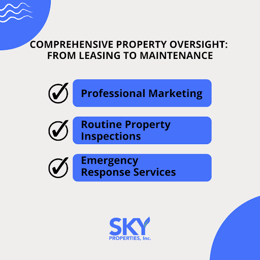Comprehensive property oversight, including marketing, inspections, and emergency response services.