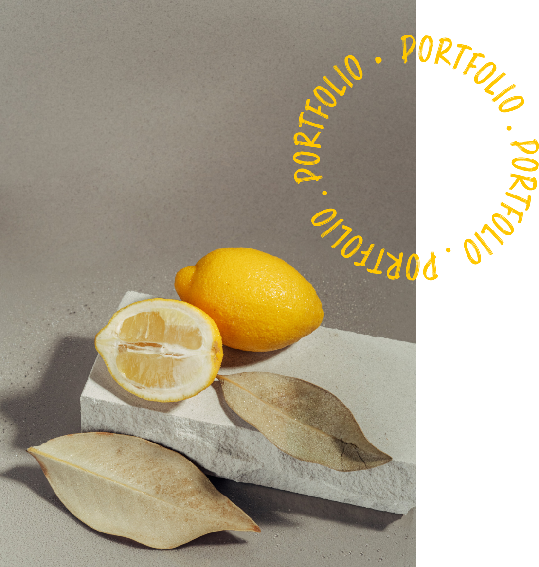 Une image d'un citron et de feuilles avec le mot portfolio autour