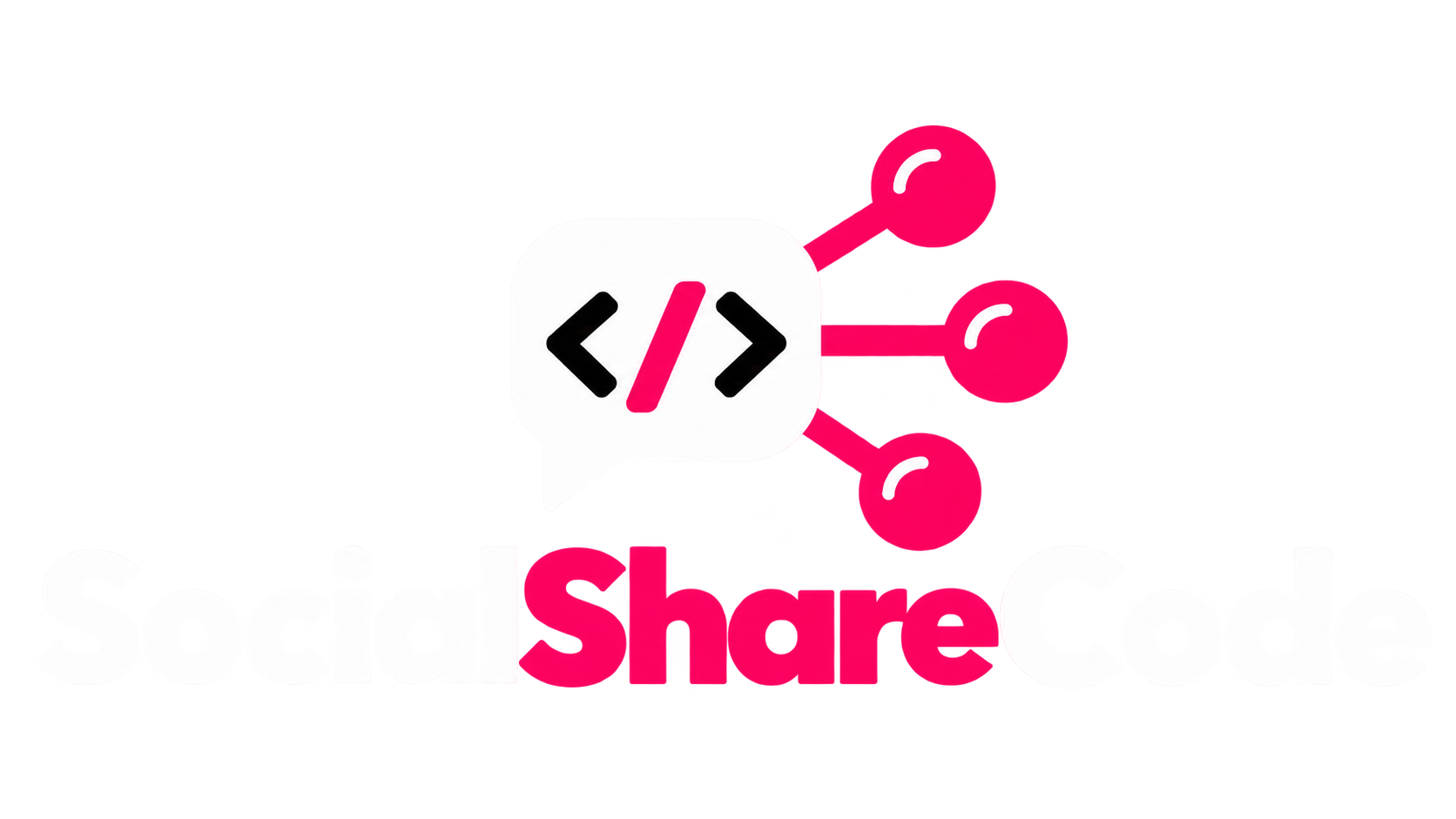 “Share” icon with pink connection nodes and code brackets above the word “Share”