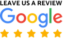 A google logo with five stars and the words `` leave us a review ''.