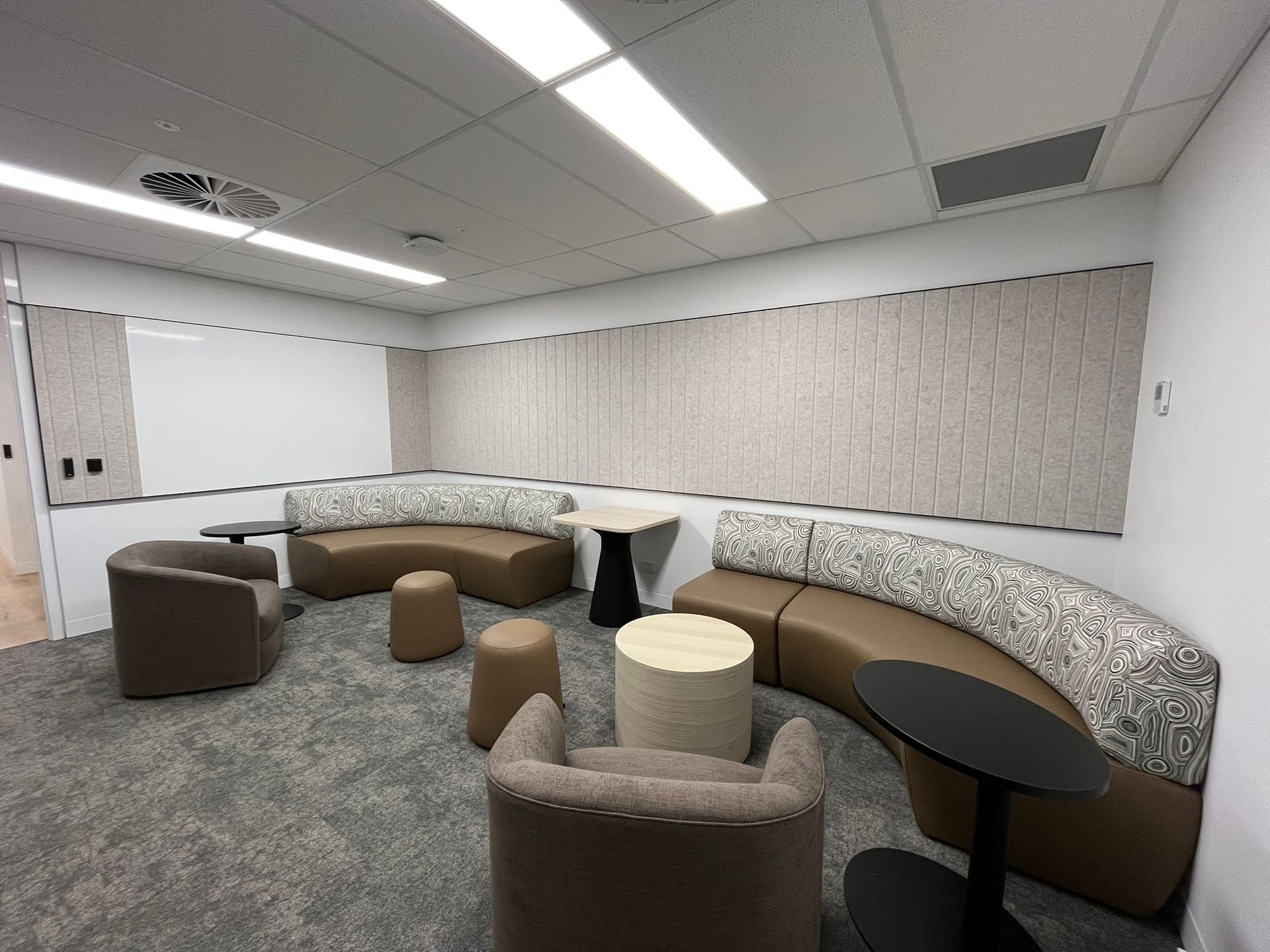 Modern Lounge with Curved Tan Sofas — Zeal Interiors & Joinery in South Grafton, NSW