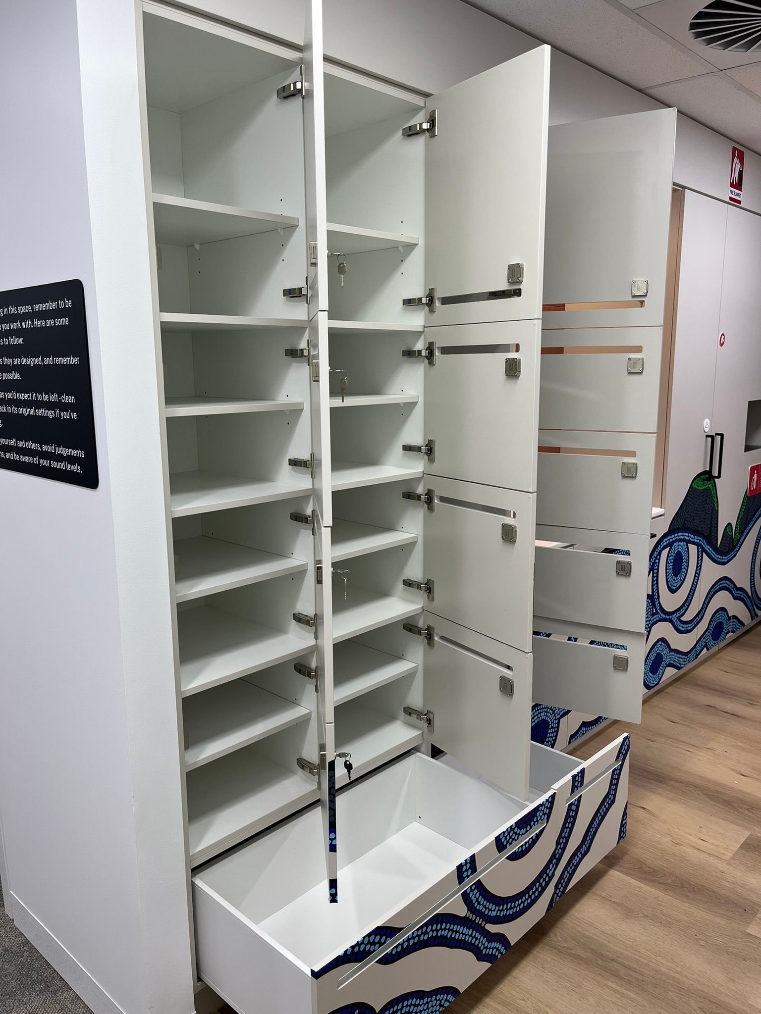 Open White Lockers with Shelves — Zeal Interiors & Joinery in South Grafton, NSW