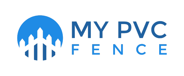 Logo for "My PVC Fence": blue circle with fence graphic, blue text.
