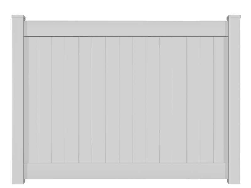 A white vinyl fence with a wooden post on a white background.