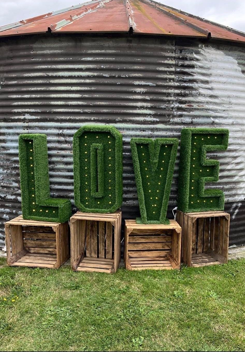 love sign, rustic. with rustic crates for hire