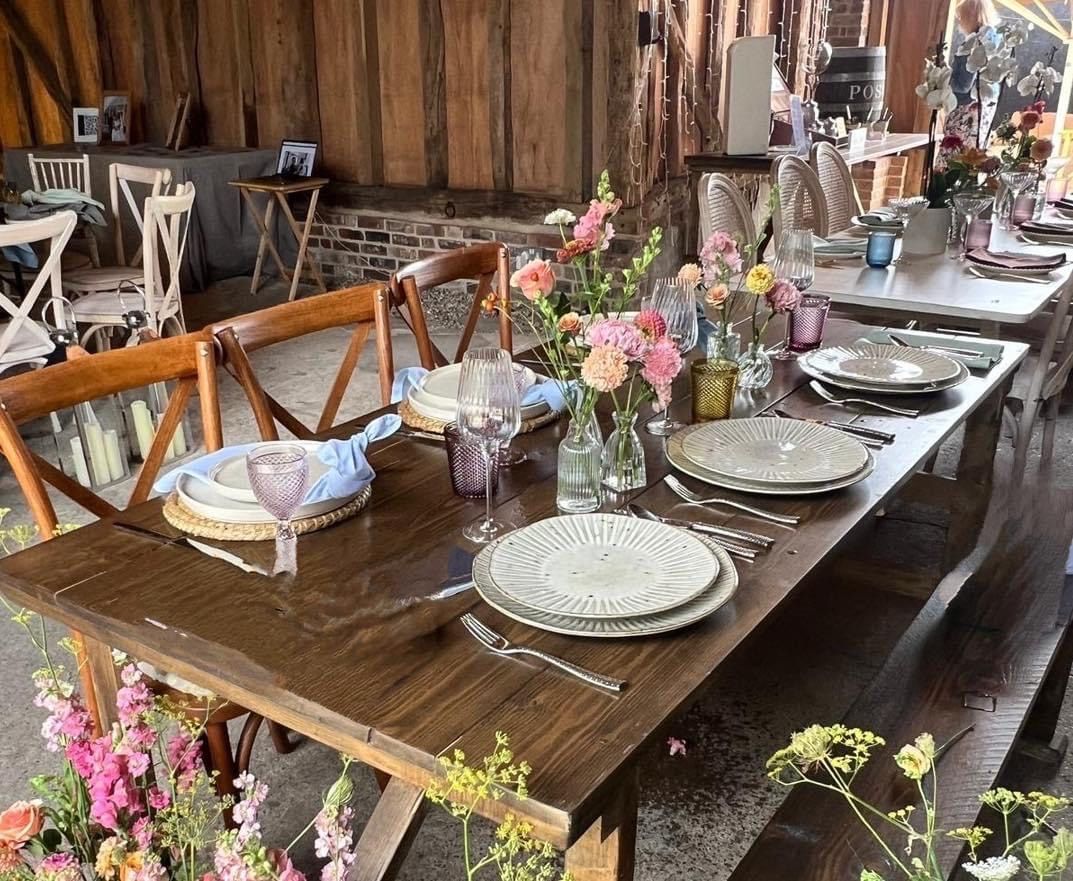 Dark oak trestle table