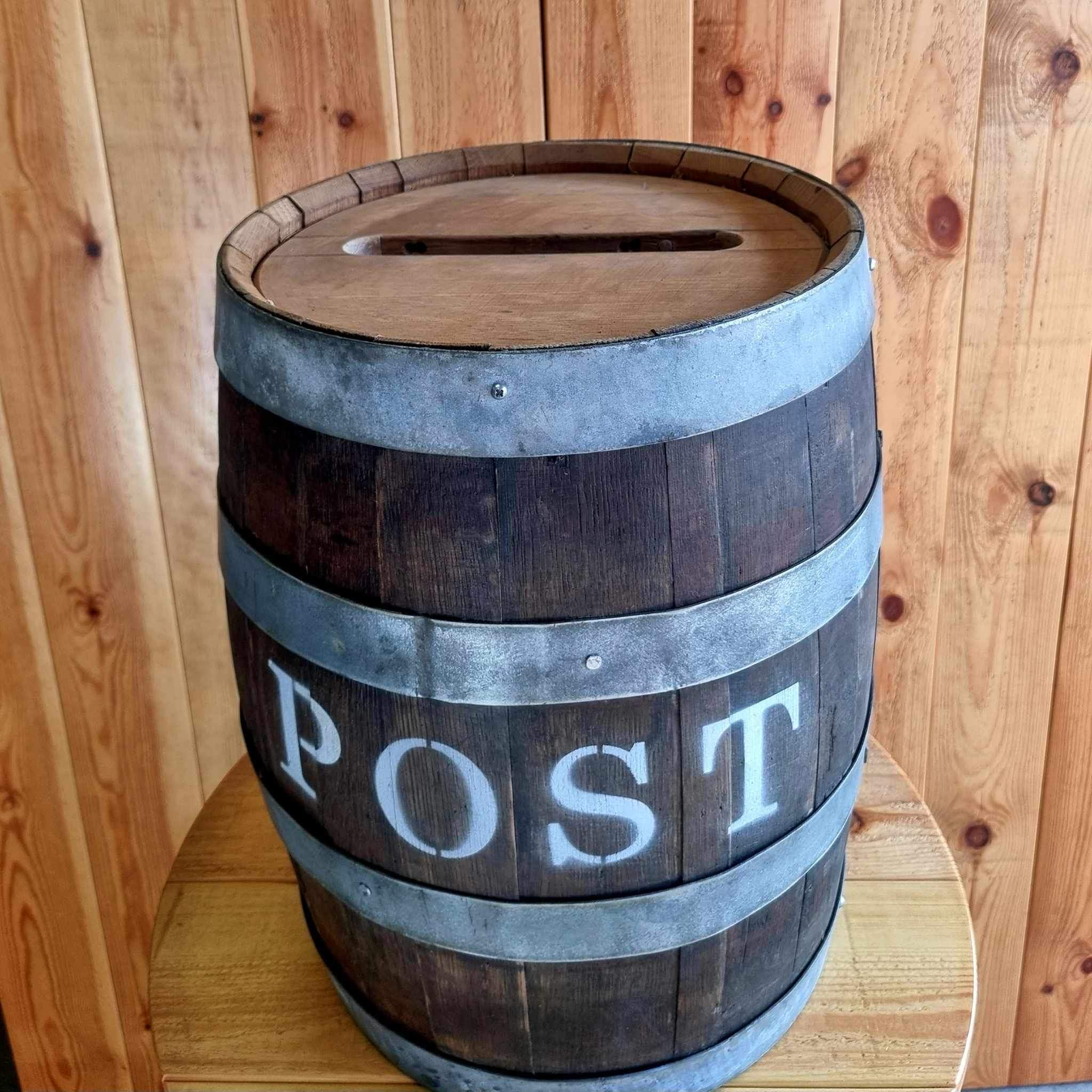 barrel, rustic postbox, postbox,