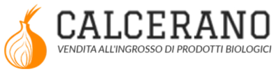 Orange flame logo with “F.LLI CALCERANO” and the tagline “Vendita all’ingrosso di prodotti biologici”