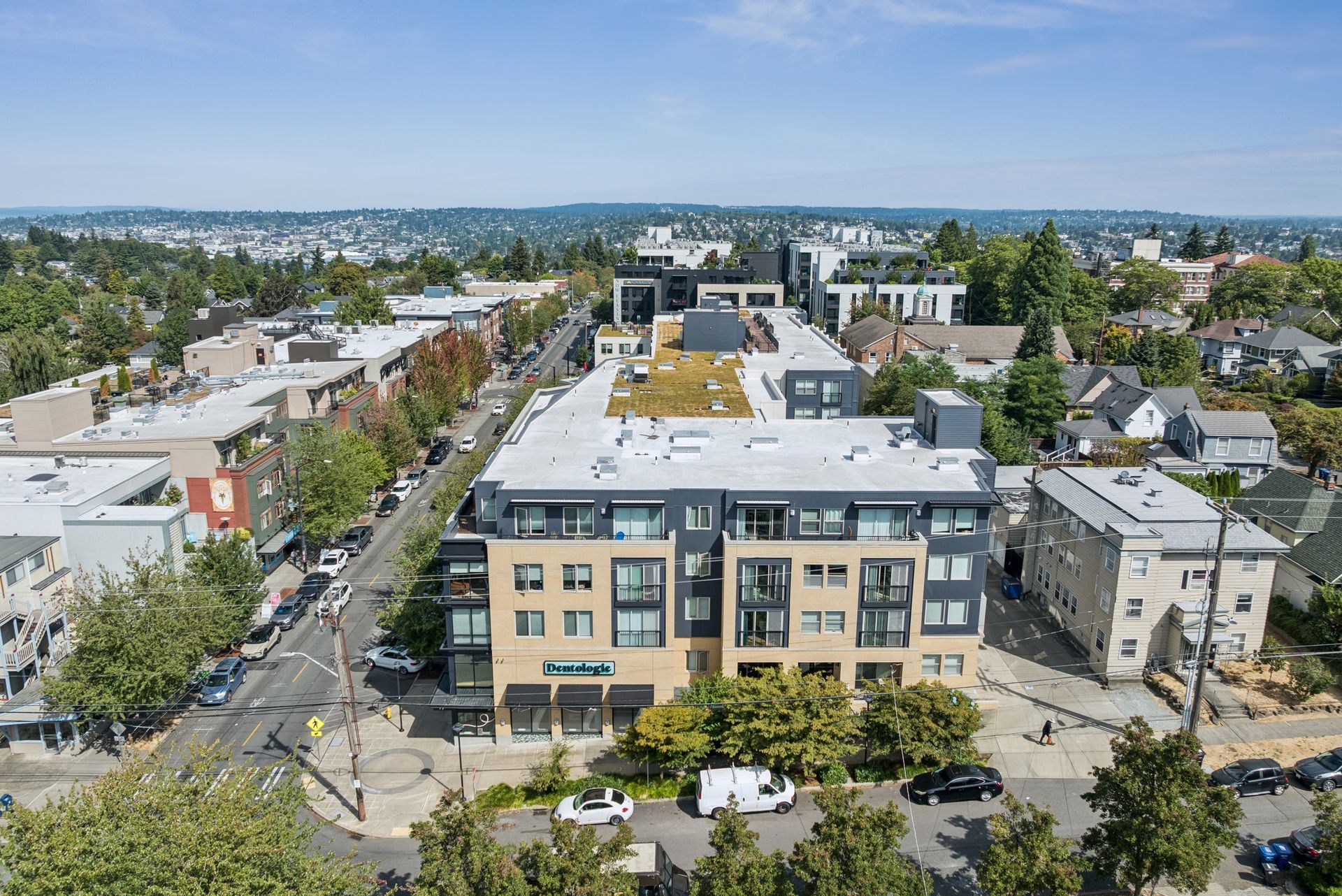 Exterior of queen anne collection buildings and surrounding city block