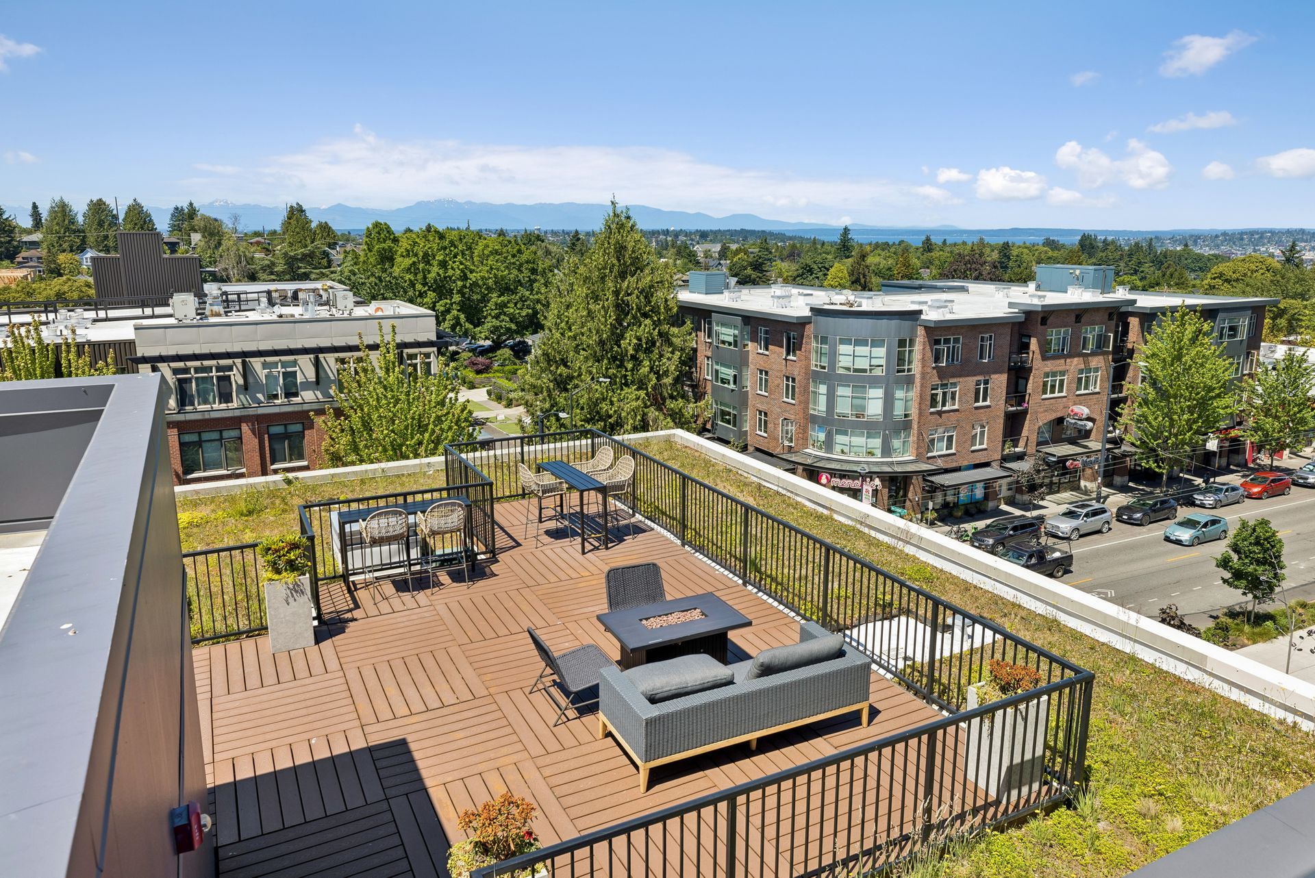 aerial shot of rooftop deck