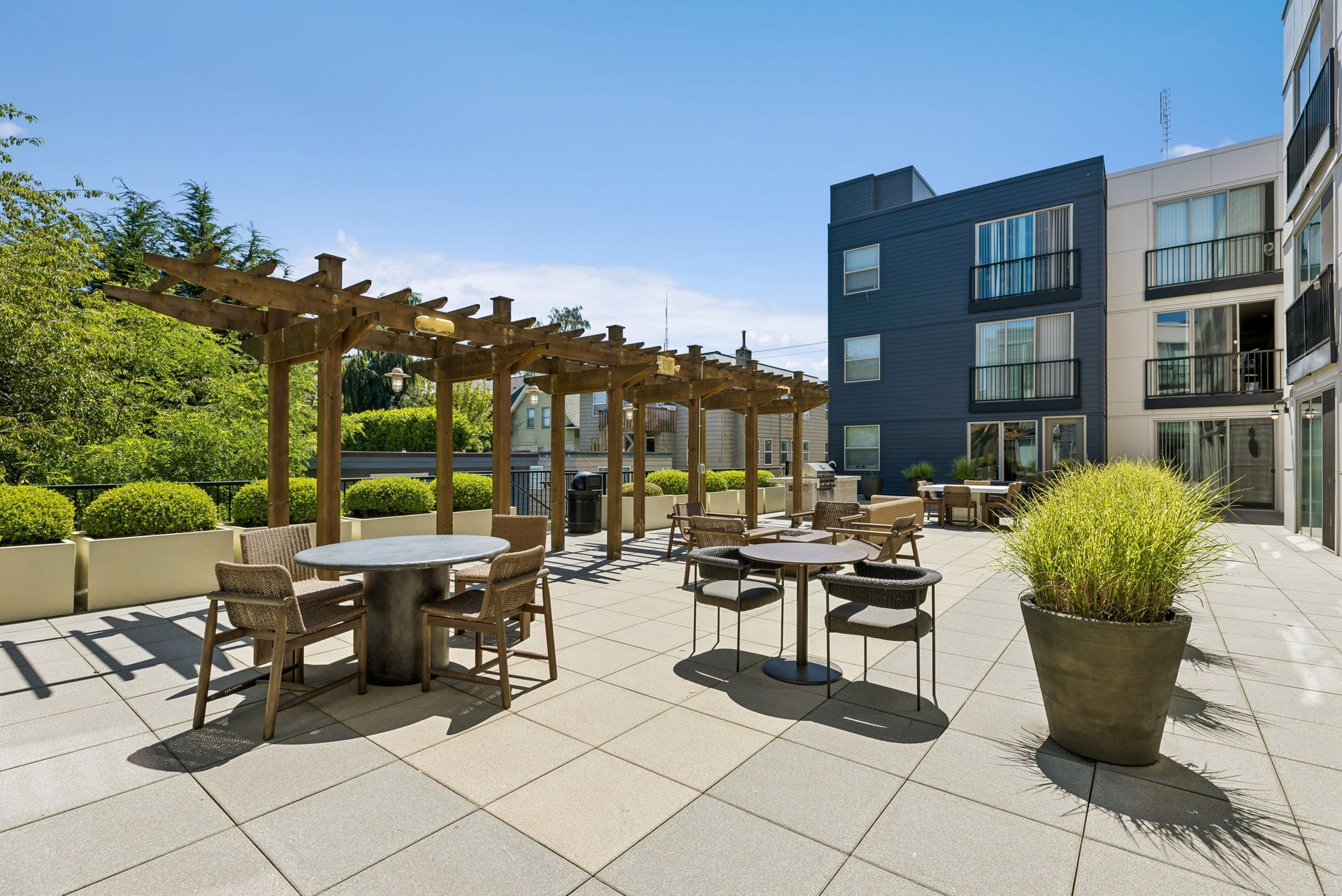 outdoor seating on rooftop at queen anne collection