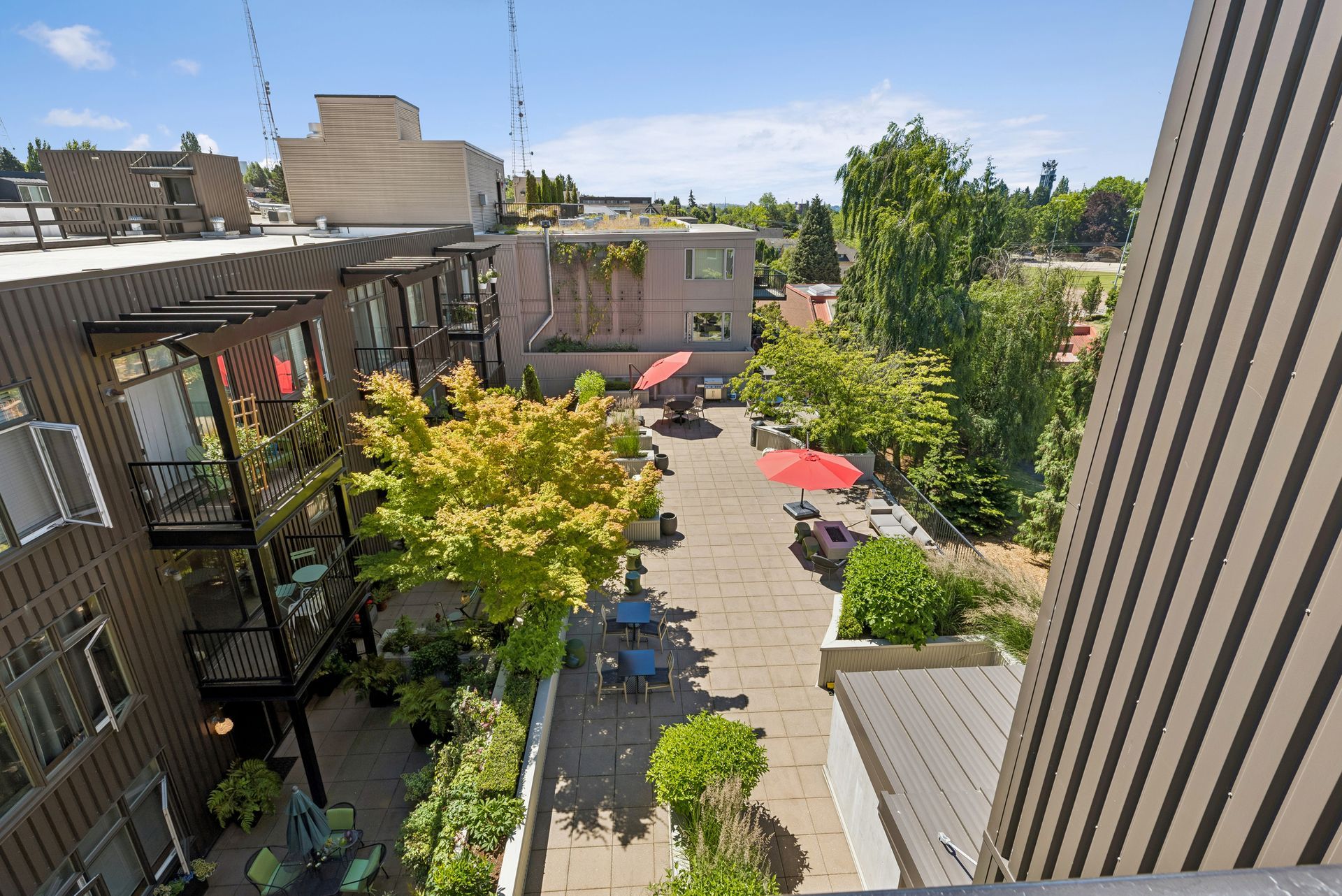 aerial view of rooftop deck at eden hill apartments