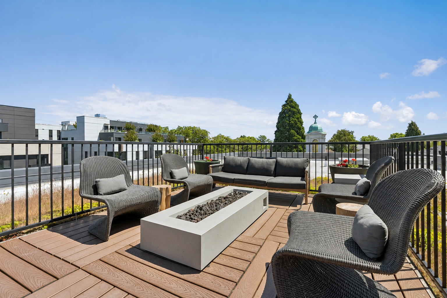 rooftop firepit at queen anne collection