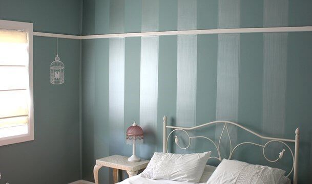 Green & White Striped Bedroom Walls — Craig Allman Construction Pty Ltd In Fernhill, NSW