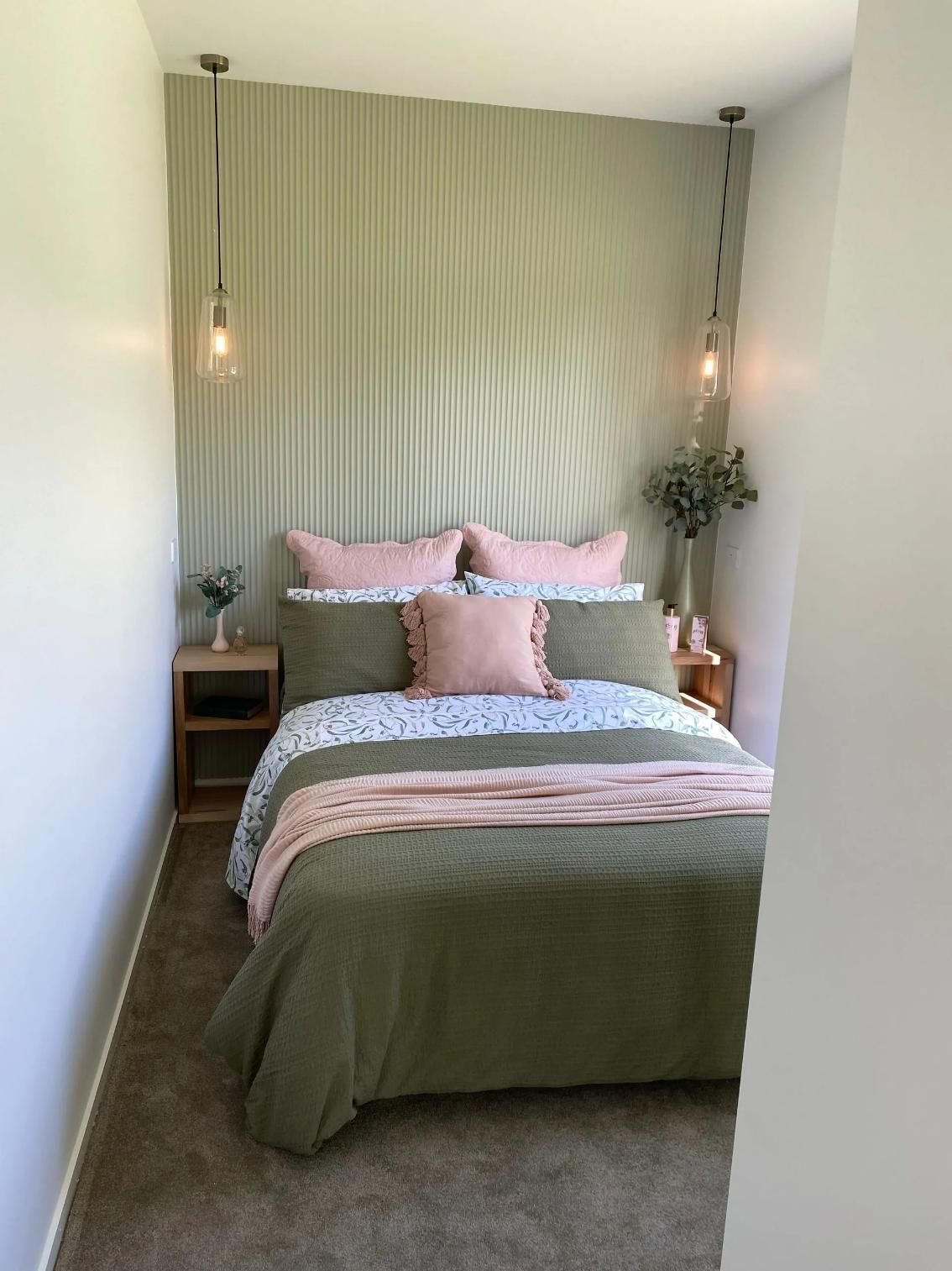 Modern Style Bedroom With A Bed Nightstands And A Striped Wall — GTH Living In Torquay, VIC