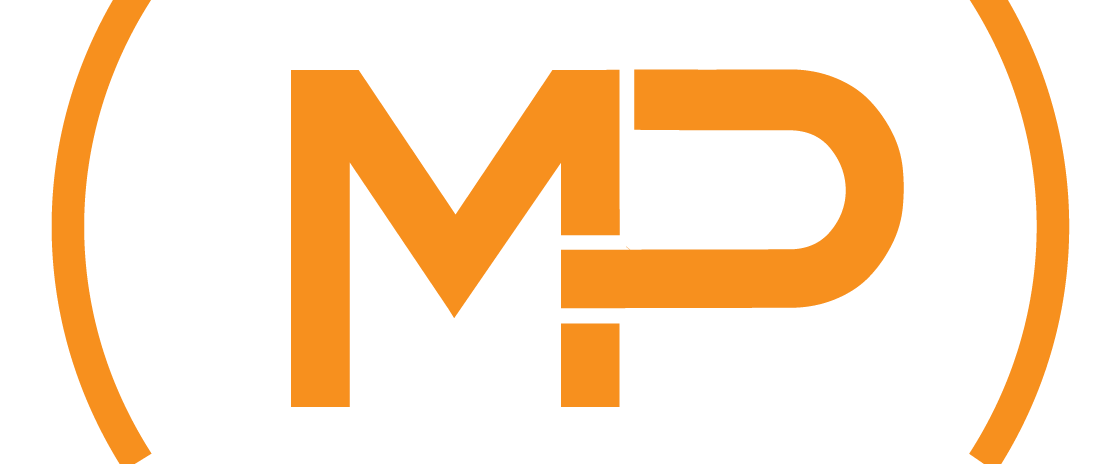 Orange MP logo inside a circular orange outline on a white background