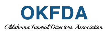 Logo for the Oklahoma Funeral Directors Association (OKFDA) with the acronym in blue and text underneath.