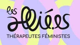 Logo noir et blanc d’« les alliés », avec le sous-titre « THÉRAPEUTES FÉMINISTES »