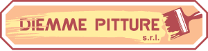 Logo per Diemme Pitture srl, caratterizzato da testo, pennellate e un'immagine di pennello su un bordo rosso.