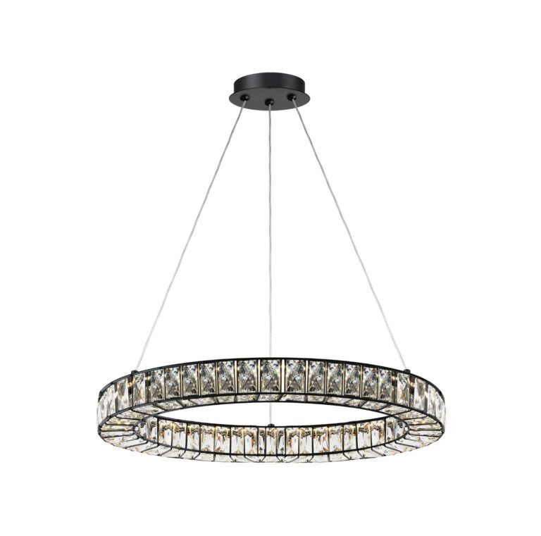 ROUND 21W BLACK WIRE & CLEAR CRYSTAL PENDANT - 7A058