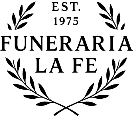 Funeraria La Fe logo with laurel wreath and &ldquo;EST. 1975&rdquo; in black on white