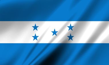Flag of Honduras with five blue stars on a white stripe between blue bands