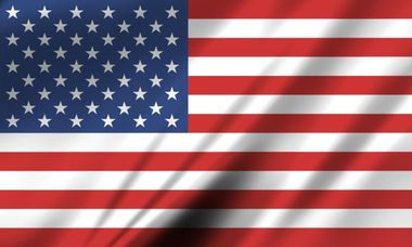 United States flag with red and white stripes and a blue field of white stars