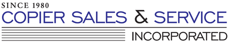 Logo reading &ldquo;Since 1980 Copier Sales & Service Incorporated&rdquo; in blue and gray text with stripes.