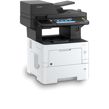 Black-and-white multifunction office printer with scanner and control panel