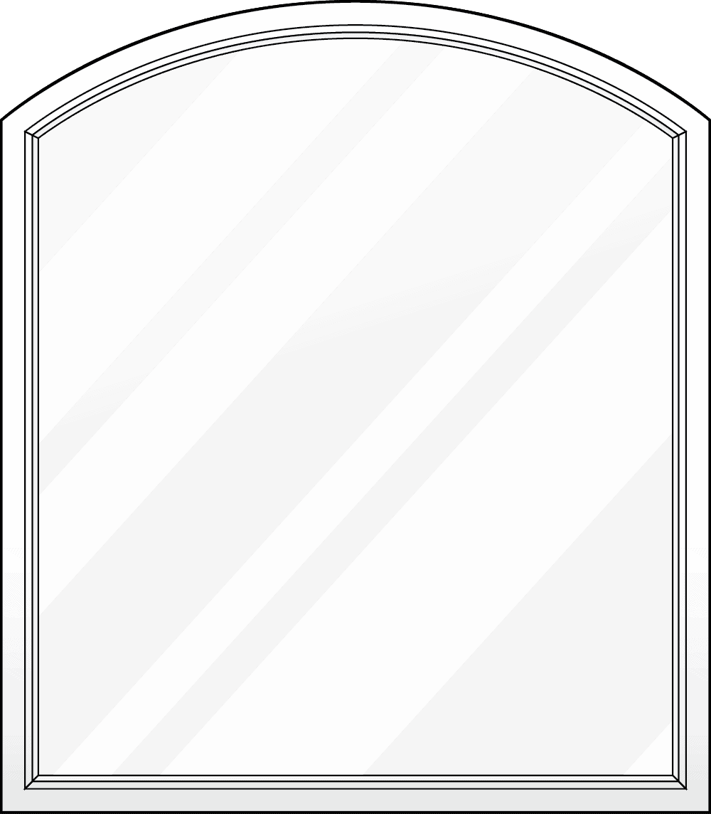 A drawing of a mirror with a white frame and a clear glass.