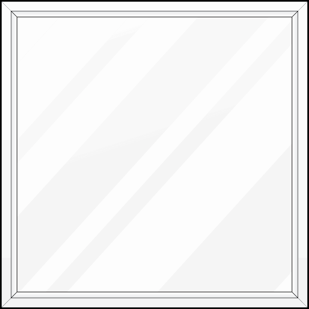A picture of a square mirror with a white frame.
