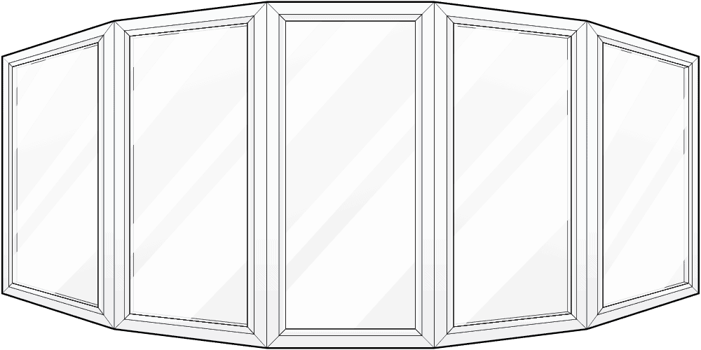 A black and white drawing of a bay window.