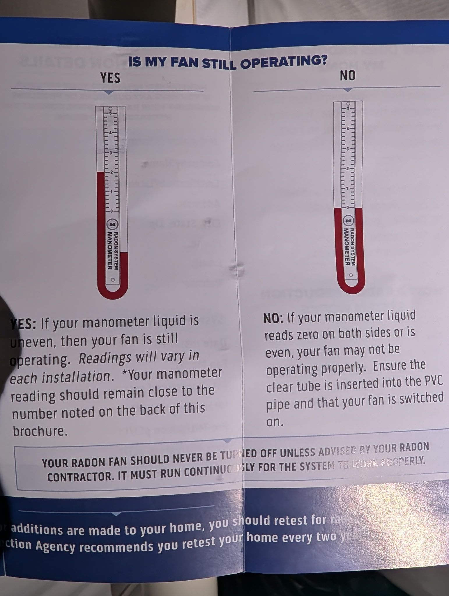 Instruction poster with two thermometer-like scales labeled YES and NO, showing red mercury levels and small text.
