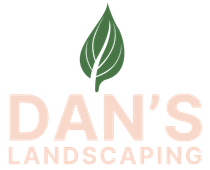 Dan&rsquo;s Landscaping logo with green leaf icon and peach text