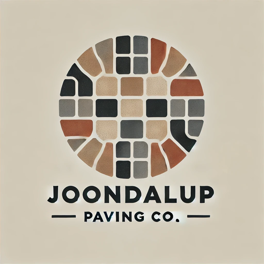 Joondalup Paving Co. logo with a circular mosaic pattern in black, tan, and orange