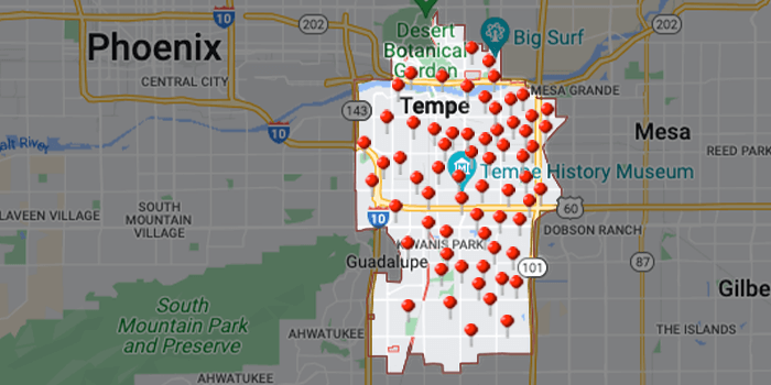 Arizona Carpet and Tile Steamers, Inc.- A map of arizona with a lot of red dots on it.