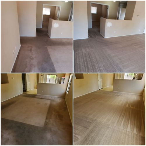 Carpet cleaning services in Mesa, AZ showing dramatic before and after stain removal results