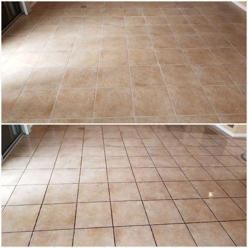 Best tile and grout cleaning company showing before and after results on ceramic floor