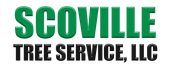 The logo for scoville tree service llc is green and black.