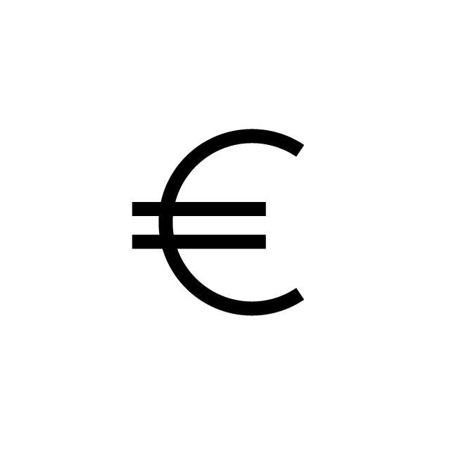 Zwart euro-symbool (€) op een witte achtergrond