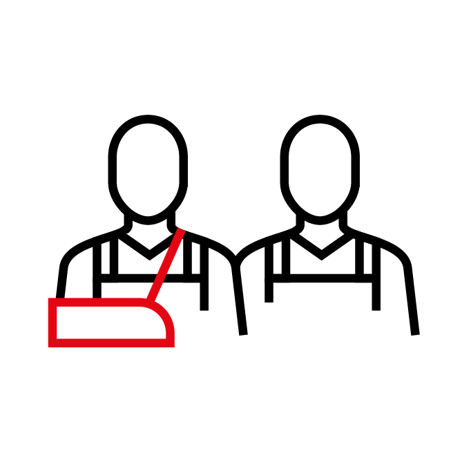 Twee figuren in silhouet; de linkerfiguur is rood gemarkeerd bij de schouder en arm.