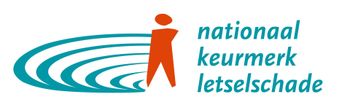 Logo for Nationaal Keurmerk Letselschade, with teal waves and an orange figure next to Dutch text