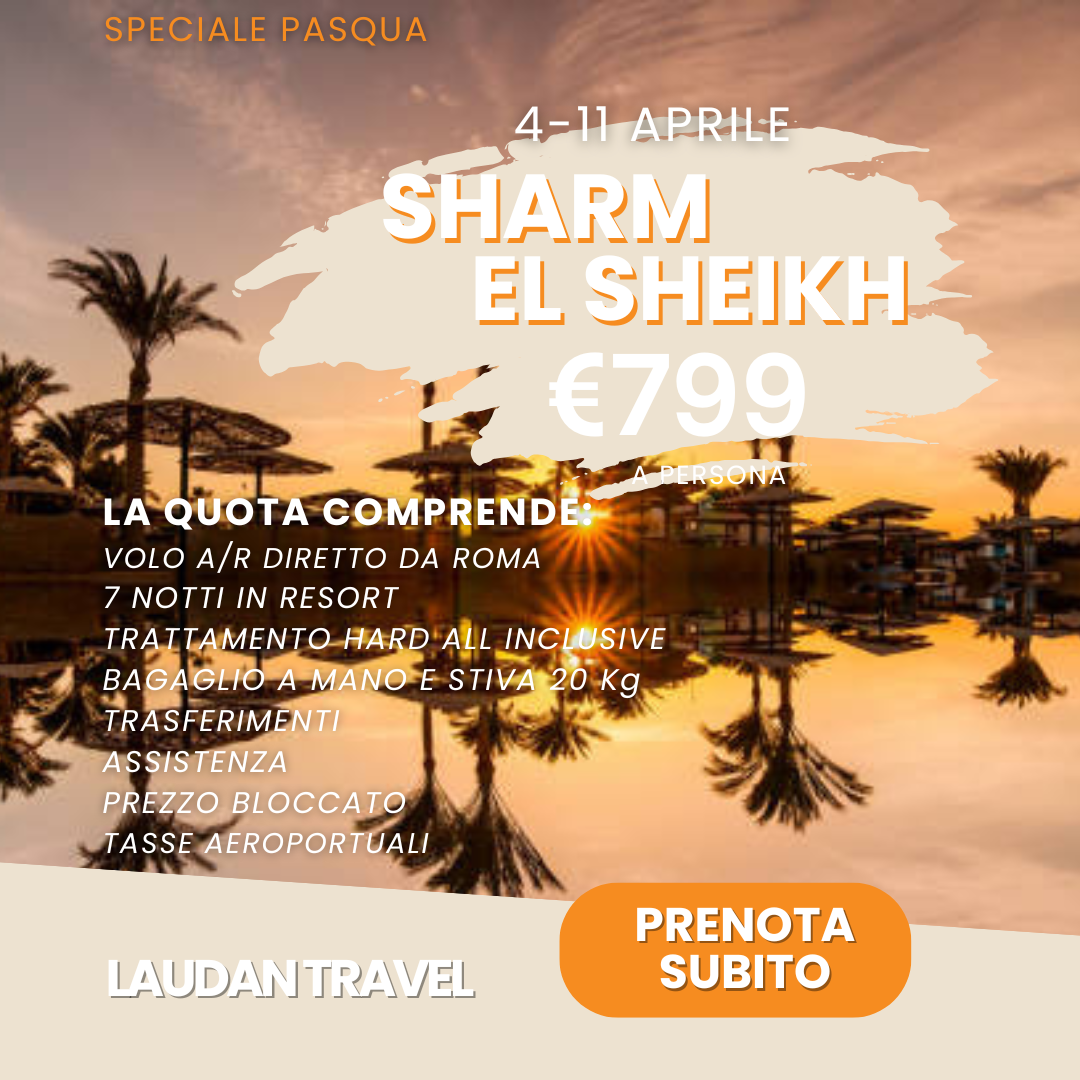 Sharm El Sheikh, €799, include volo da Roma, soggiorno in resort, all-inclusive, trasferimenti, assistenza. Prenota ora.