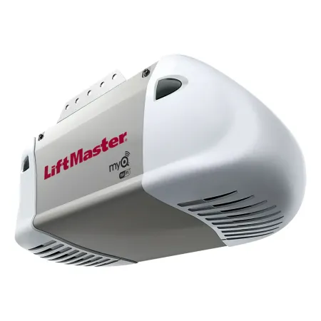 A white liftmaster garage door opener on a white background