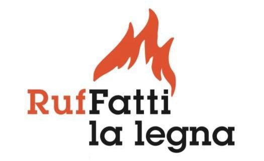 A logo for ruffatti la legna with an orange fire